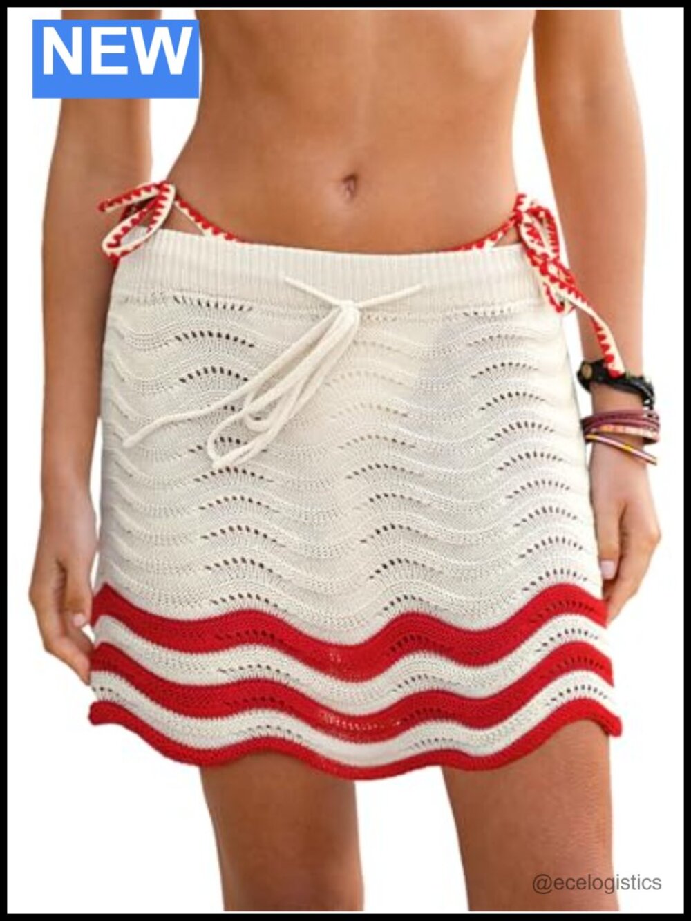 CUPSHE Crochet Knit Drawstring Mini Beach Cover Up Skirt Swimwear Wrap